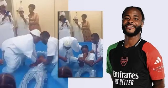 Raheem Sterling got baptized in a tank of water as he publicly declared his faith in God